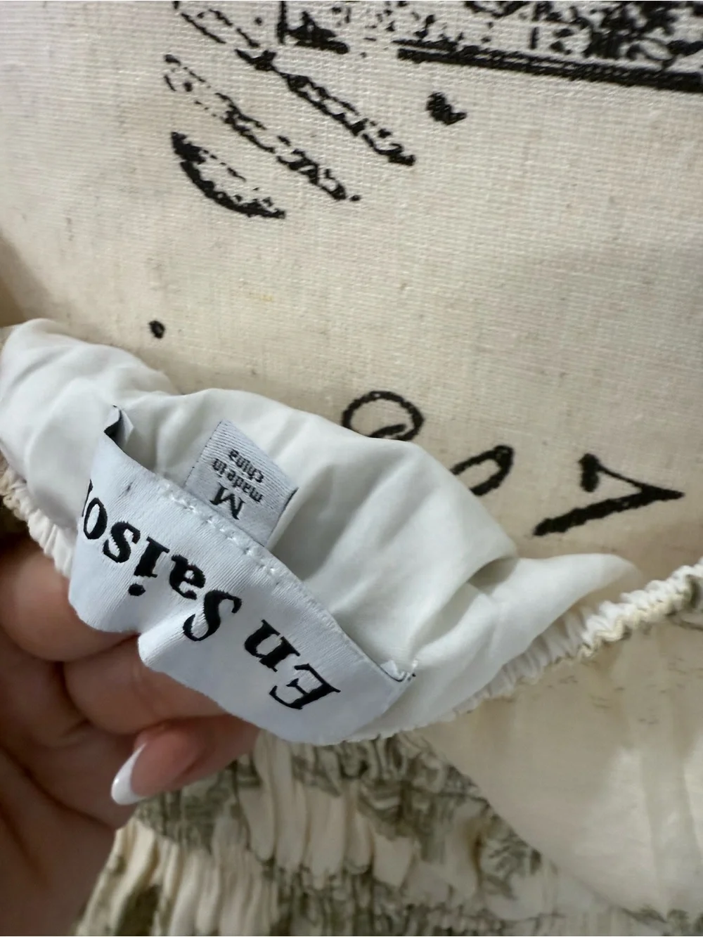 En Saison Cream Toile Print Drawstring Maxi Dress - Picture 6 of 6